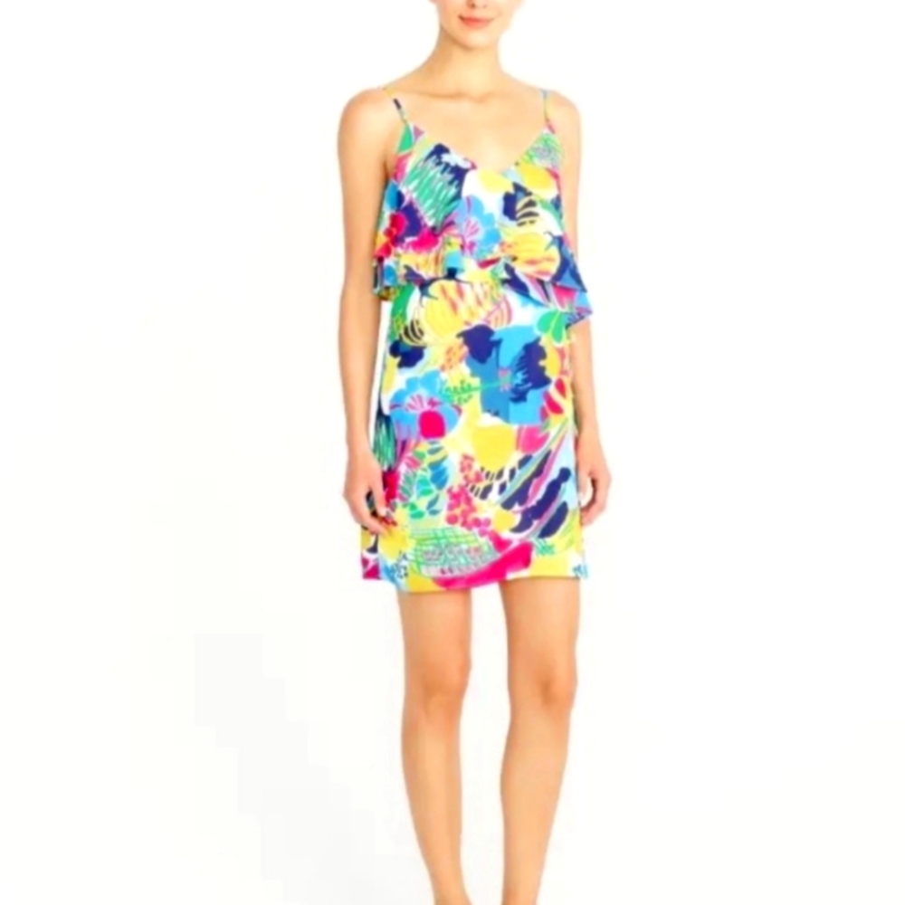 J. Crew preppy bright tropical spaghetti strap mini dress size 6